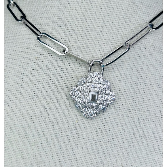 Bomb Party Cubic Zirconia Cluster Padlock Pendant Necklace New - Picture 6 of 6